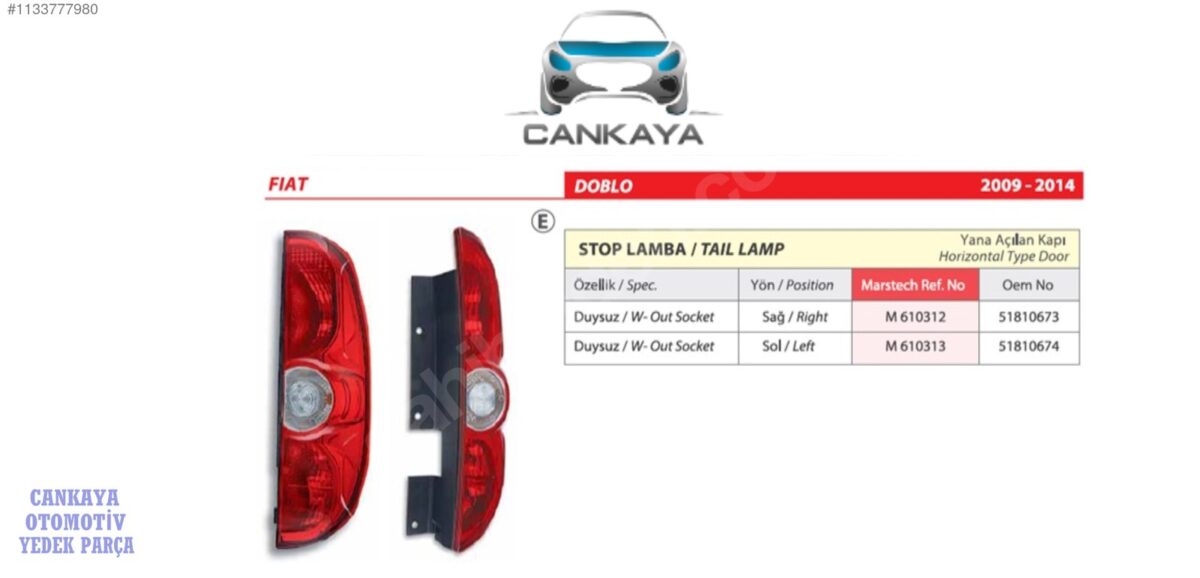 x16_1133777980oix.jpg Fiat Doblo 3 III Sol Stop Lambası Çift Kapı 2009> (51810674) - Görsel 1