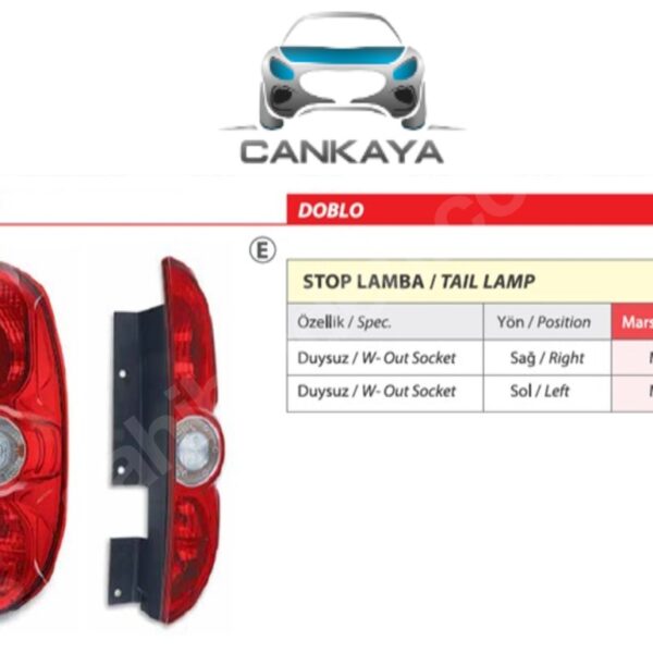 Fiat Doblo 3 III Sol Stop Lambası Çift Kapı 2009> (51810674)